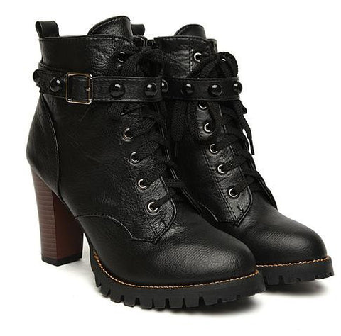 Black High Heel Buckle Gothic Boots