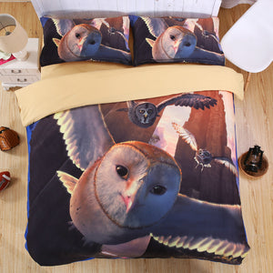 3D 4pc Owl Duvet Bedding Sheet Set
