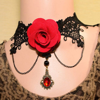 Women Vintage  Gothic Steampunk Lace Flower Collar Choker Necklace