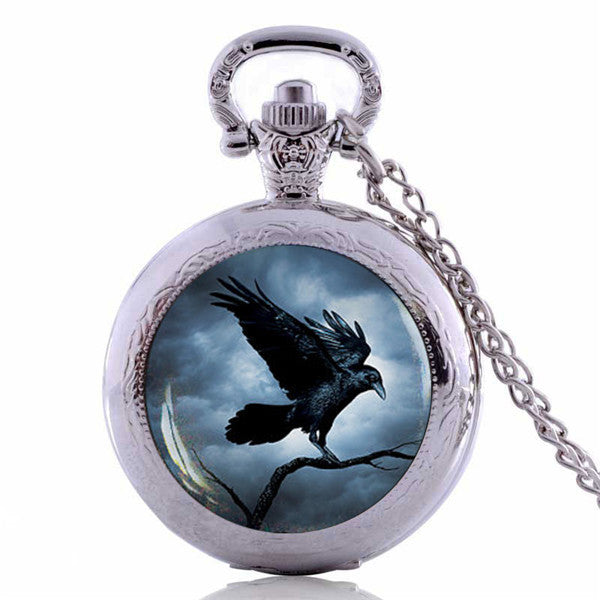 Steampunk Raven Gothic Crow Pocket Watch Necklace