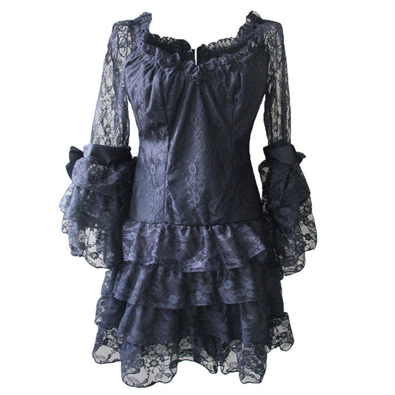 Black Hollow Out Floral Lace Butterfly Sleeve Victorian Corset Top