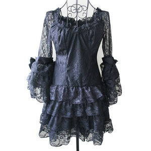 Black Hollow Out Floral Lace Butterfly Sleeve Victorian Corset Top