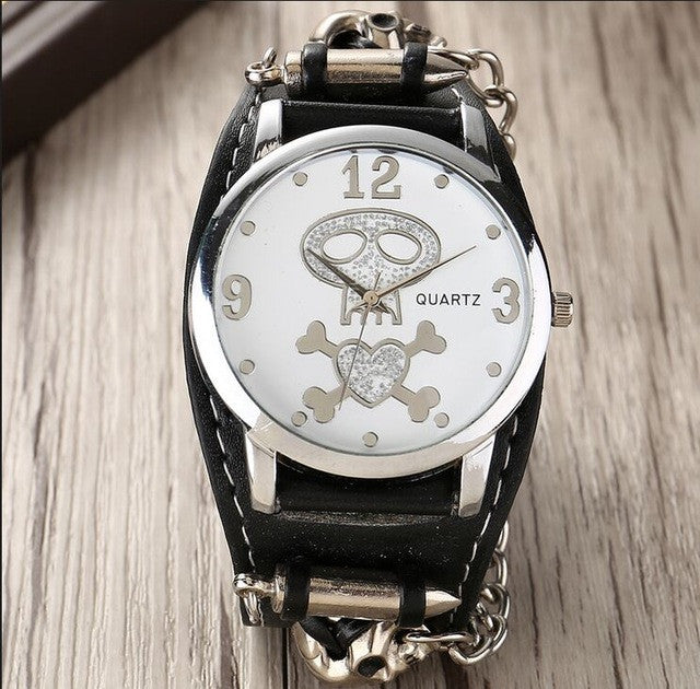 Brown Leather Skull Steam Punk Wristwatch