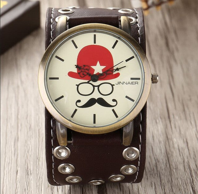 Brown Leather Skull Steam Punk Wristwatch