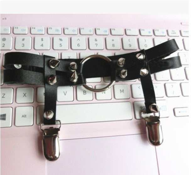 Handmade Leg Garter Faux Leather Spike Stud Punk Goth Heart Round Leg Belt Harness