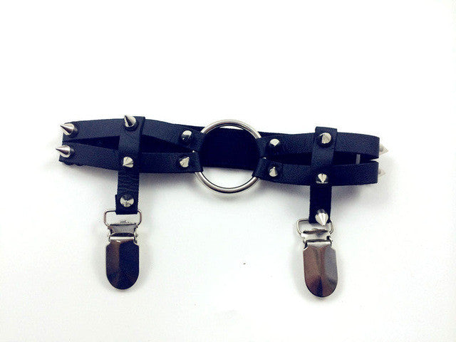 Handmade Leg Garter Faux Leather Spike Stud Punk Goth Heart Round Leg Belt Harness
