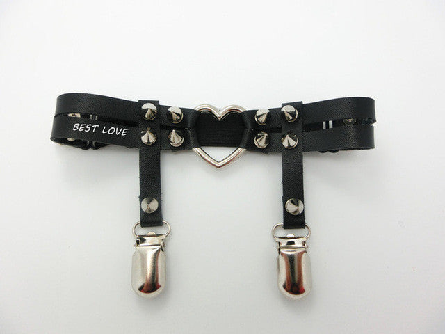 Handmade Leg Garter Faux Leather Spike Stud Punk Goth Heart Round Leg Belt Harness