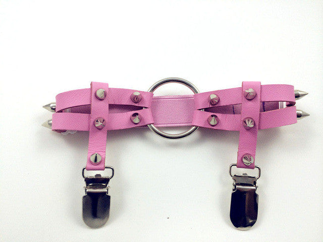 Handmade Leg Garter Faux Leather Spike Stud Punk Goth Heart Round Leg Belt Harness