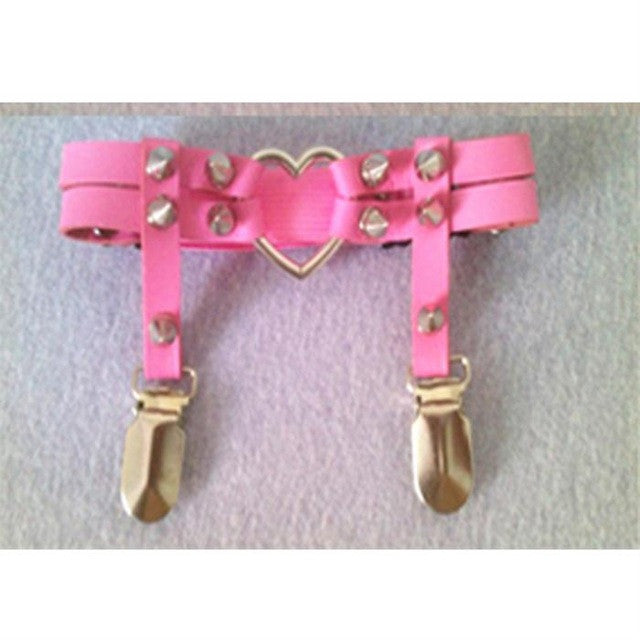 Handmade Leg Garter Faux Leather Spike Stud Punk Goth Heart Round Leg Belt Harness