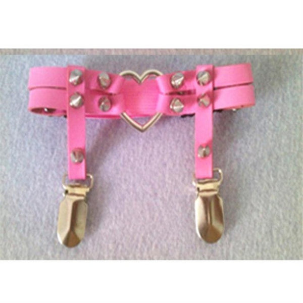 Handmade Leg Garter Faux Leather Spike Stud Punk Goth Heart Round Leg Belt Harness