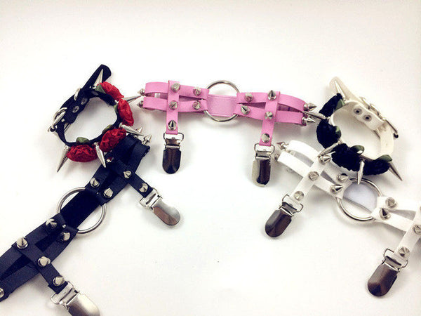 Handmade Leg Garter Faux Leather Spike Stud Punk Goth Heart Round Leg Belt Harness