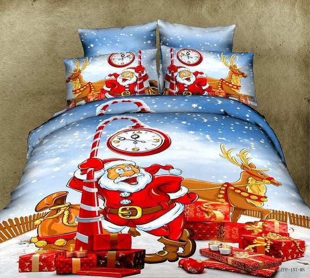 3D 4pcs Red Santa Claus Bedding Duvet Cover Sheet Set