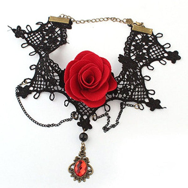 Women Vintage  Gothic Steampunk Lace Flower Collar Choker Necklace