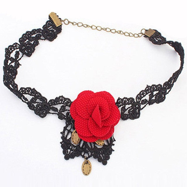 Women Vintage  Gothic Steampunk Lace Flower Collar Choker Necklace