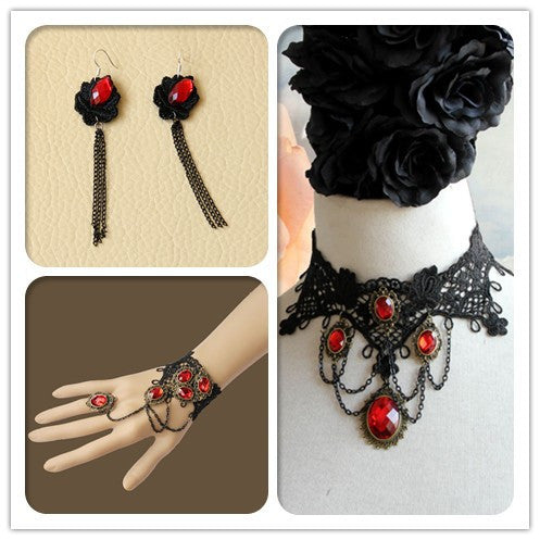 Gothic Jewelry Lace Earrings / Bracelet / Necklace & Pendant
