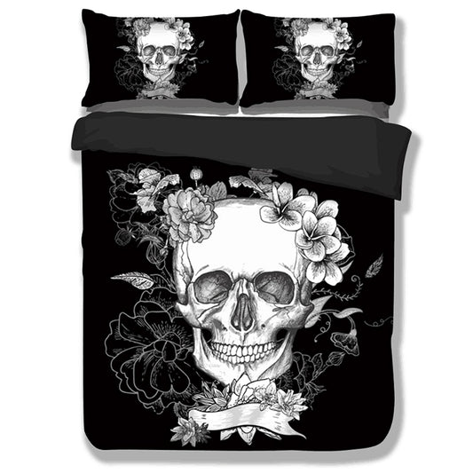 3pcs Black 3D Skull Duvet Cover Bedding Set