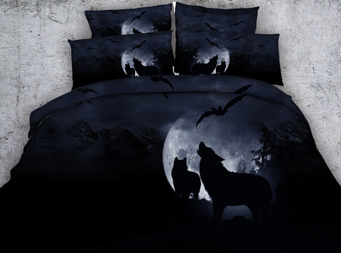 HD Digital Print 4PC Howling Wolves Duvet Cover Set