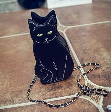 Black Cat Shape Chain Shoulder Bag Purse