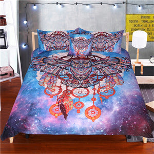 Owl Dream Catcher with Feathers 4pc Bedding Set