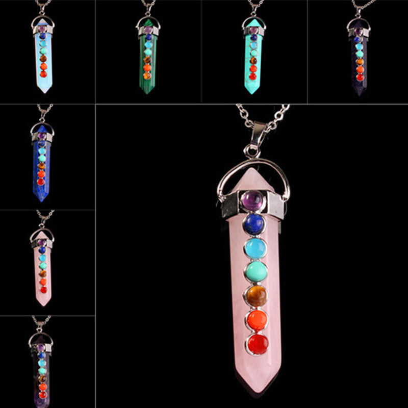 Seven Chakra Meditation Gem Prisms Stones Point Pendant