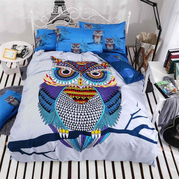 3/4pcs Owl Duvet Cover Sheet Bedding Set