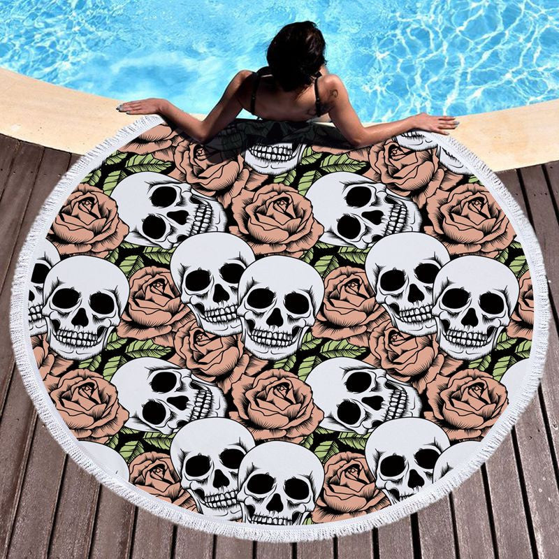 Round Skull Beach Towel