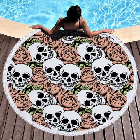 Round Skull Beach Towel