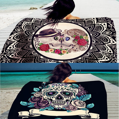 Rectangle Skull Rose Printed Beach Towel