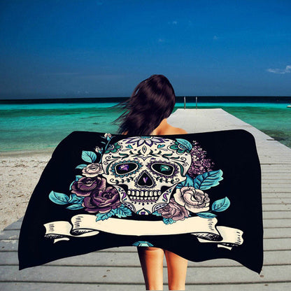 Rectangle Skull Rose Printed Beach Towel