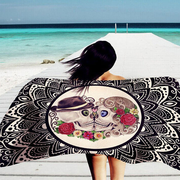 Rectangle Skull Rose Printed Beach Towel