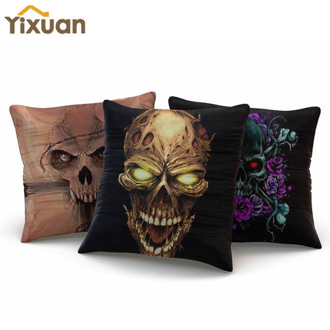 Skull Printed Linen Pillow Cushion Cover