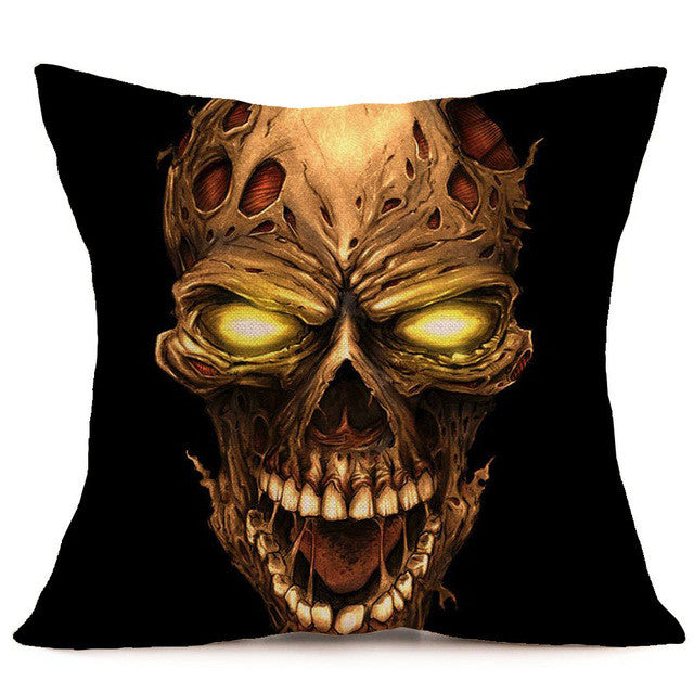 Skull Printed Linen Pillow Cushion Cover