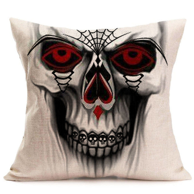 Skull Printed Linen Pillow Cushion Cover