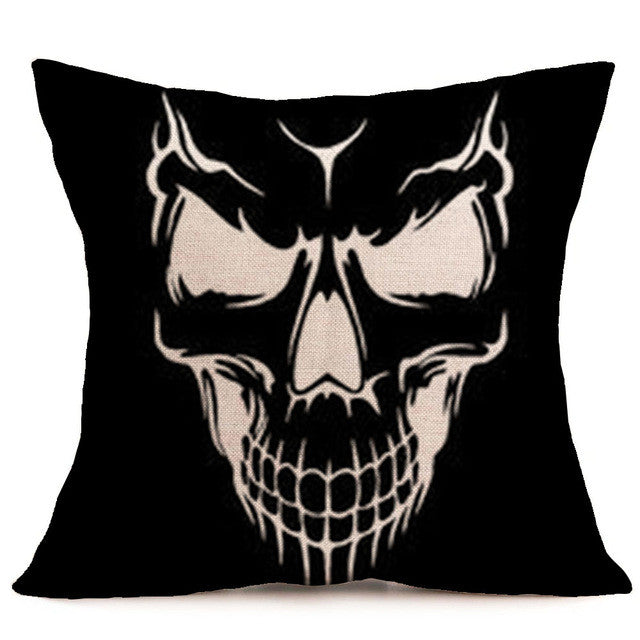 Skull Printed Linen Pillow Cushion Cover