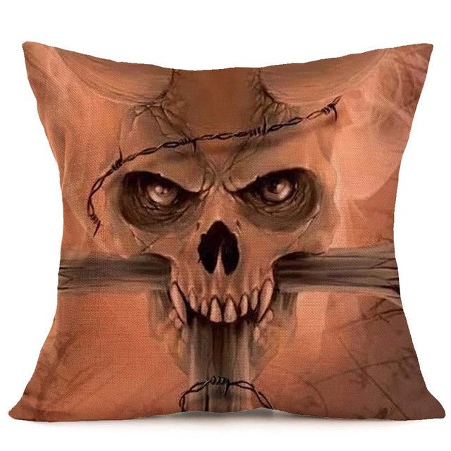 Skull Printed Linen Pillow Cushion Cover