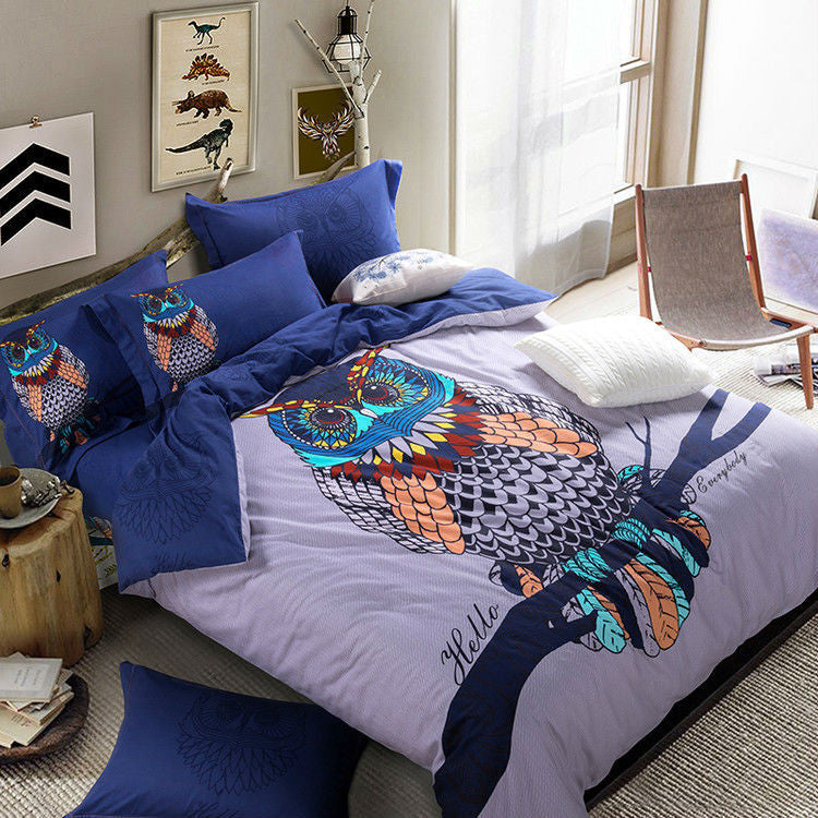 Owl Print 4pc Bedding Set