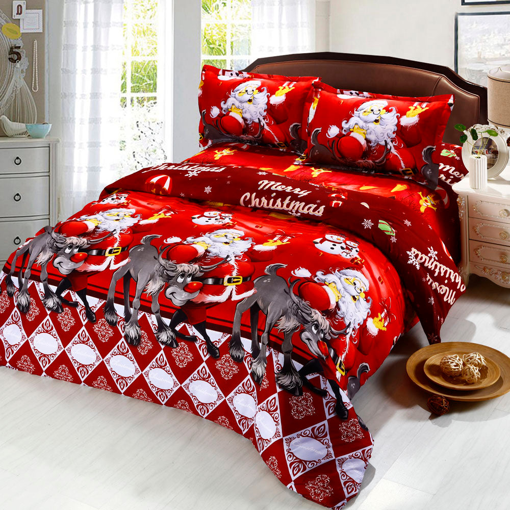 4pcs 3D Printed Cartoon Merry Christmas Gift Santa Claus Duvet Cover Set