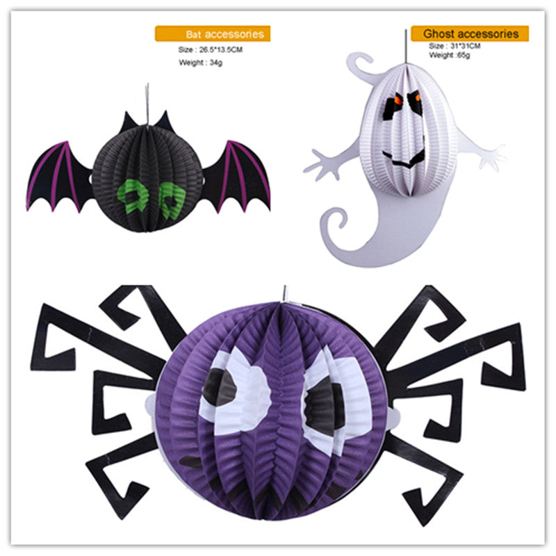 3pcs Halloween Paper Decorations Spider Ghost Bat