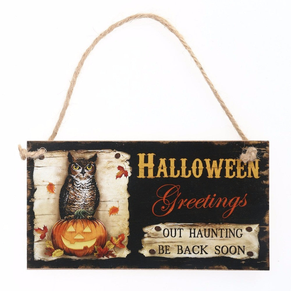 Halloween Greetings OUT HAUNTING BE BACK SOON Rectangle Hanging Wall Sign Decoration