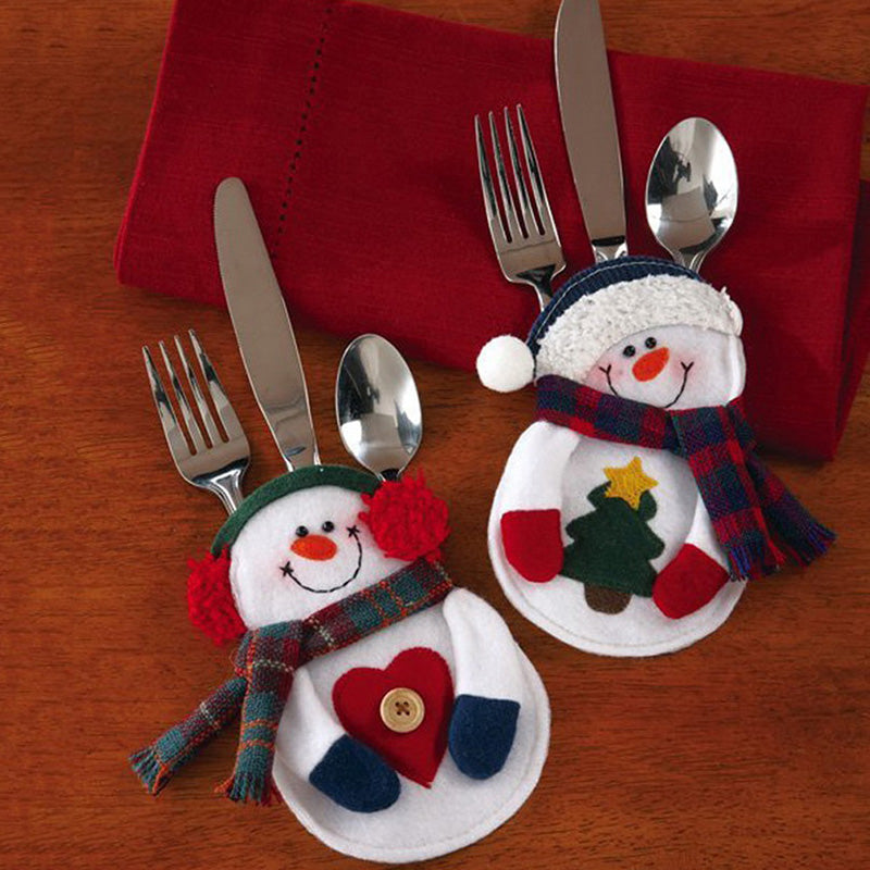 2Pcs Christmas Decorations Snowman Silverware Holders