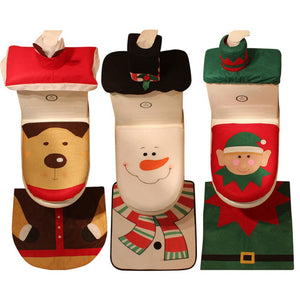 Christmas Bathroom Toilet Set Decorations Elf Snowman Reindeer