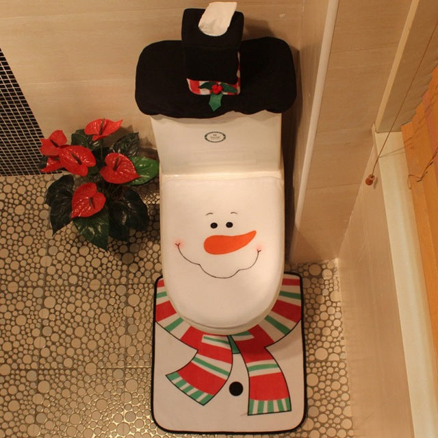 Christmas Bathroom Toilet Set Decorations Elf Snowman Reindeer