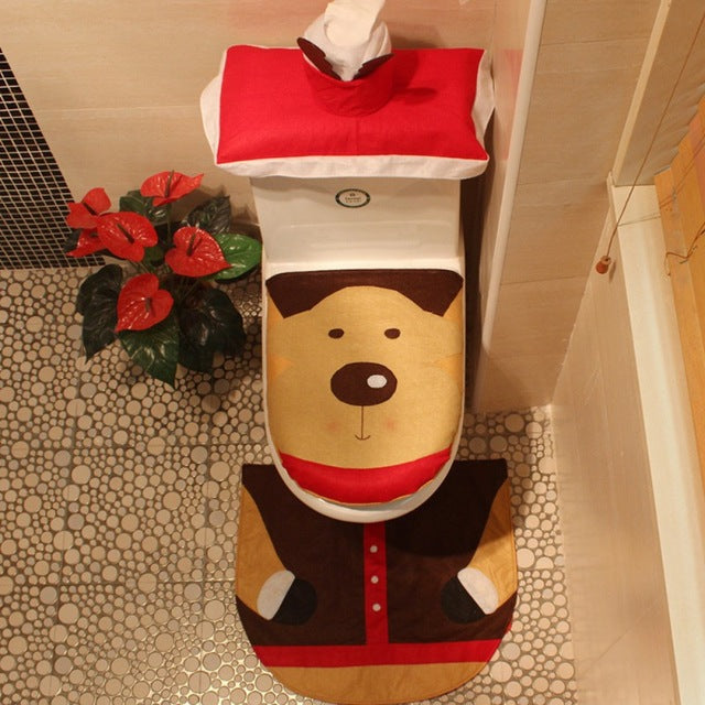 Christmas Bathroom Toilet Set Decorations Elf Snowman Reindeer