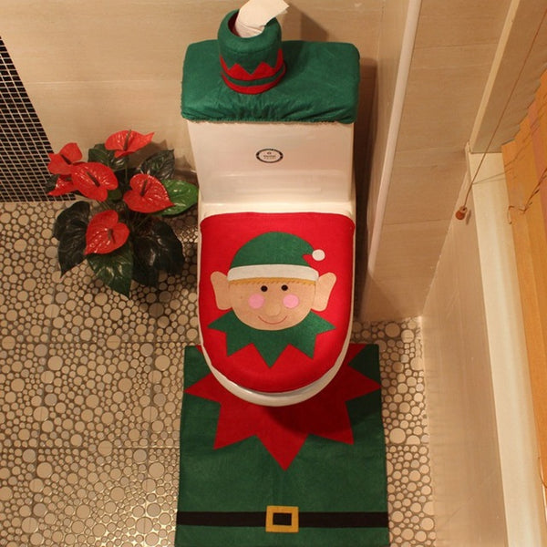 Christmas Bathroom Toilet Set Decorations Elf Snowman Reindeer