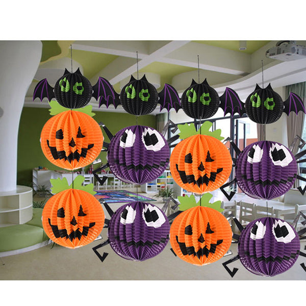 Set of 9 Halloween Pumpkin, Spider & Bats Hanging Ornaments