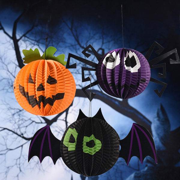 Set of 9 Halloween Pumpkin, Spider & Bats Hanging Ornaments