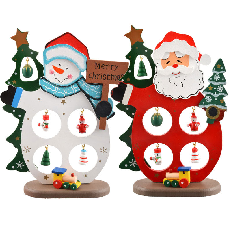 Christmas Wooden Tree Santa Claus Snowman Decoration