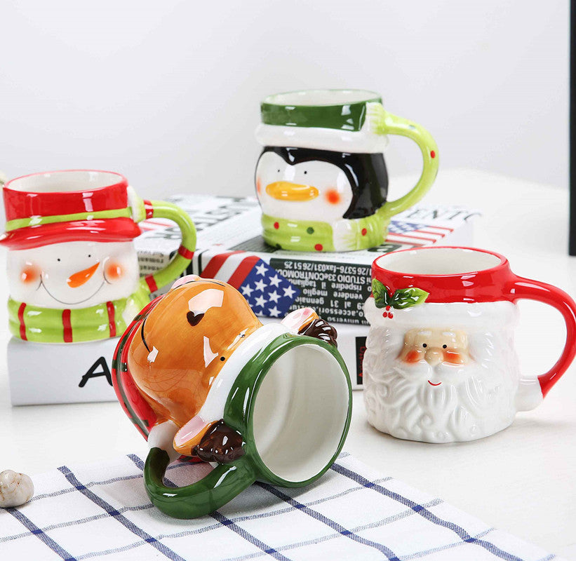 3D Christmas Ceramic Mug Santa Snowman Penguin Reindeer