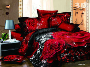 3pc Black Rose Pattern Duvet Cover Bedding Set