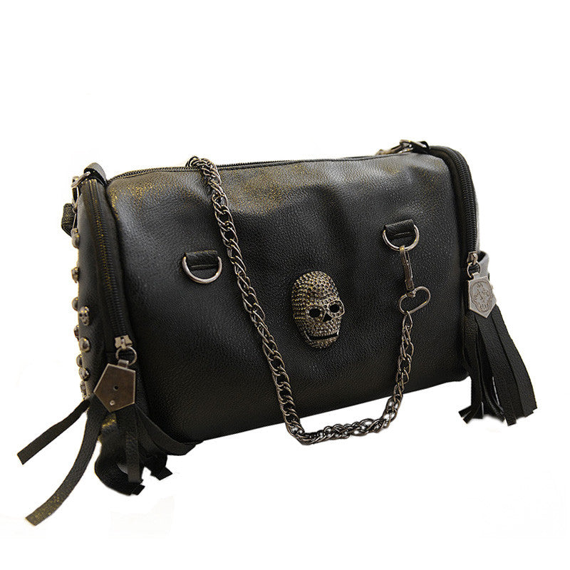Women Black Leather Skull Messenger Bag